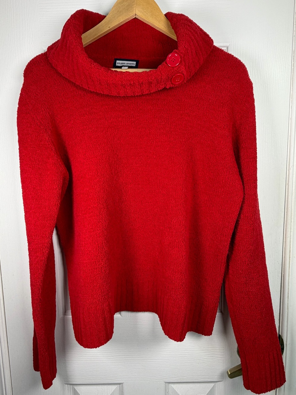 Studio London Red Cowl Neck Sweater Women's Large Cozy Knit Quiet Luxury